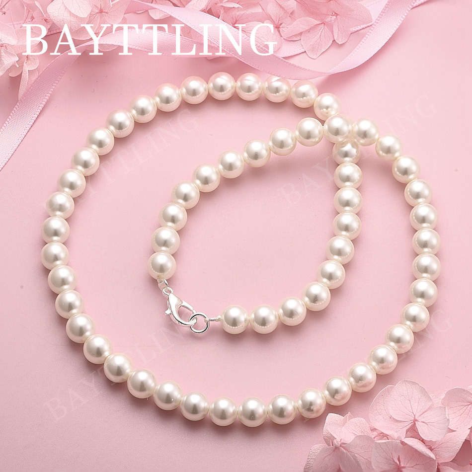 925スターリングシルバー製、上品なパールネックレス。女性向 - Pearl Trim Chain のレビューと価格