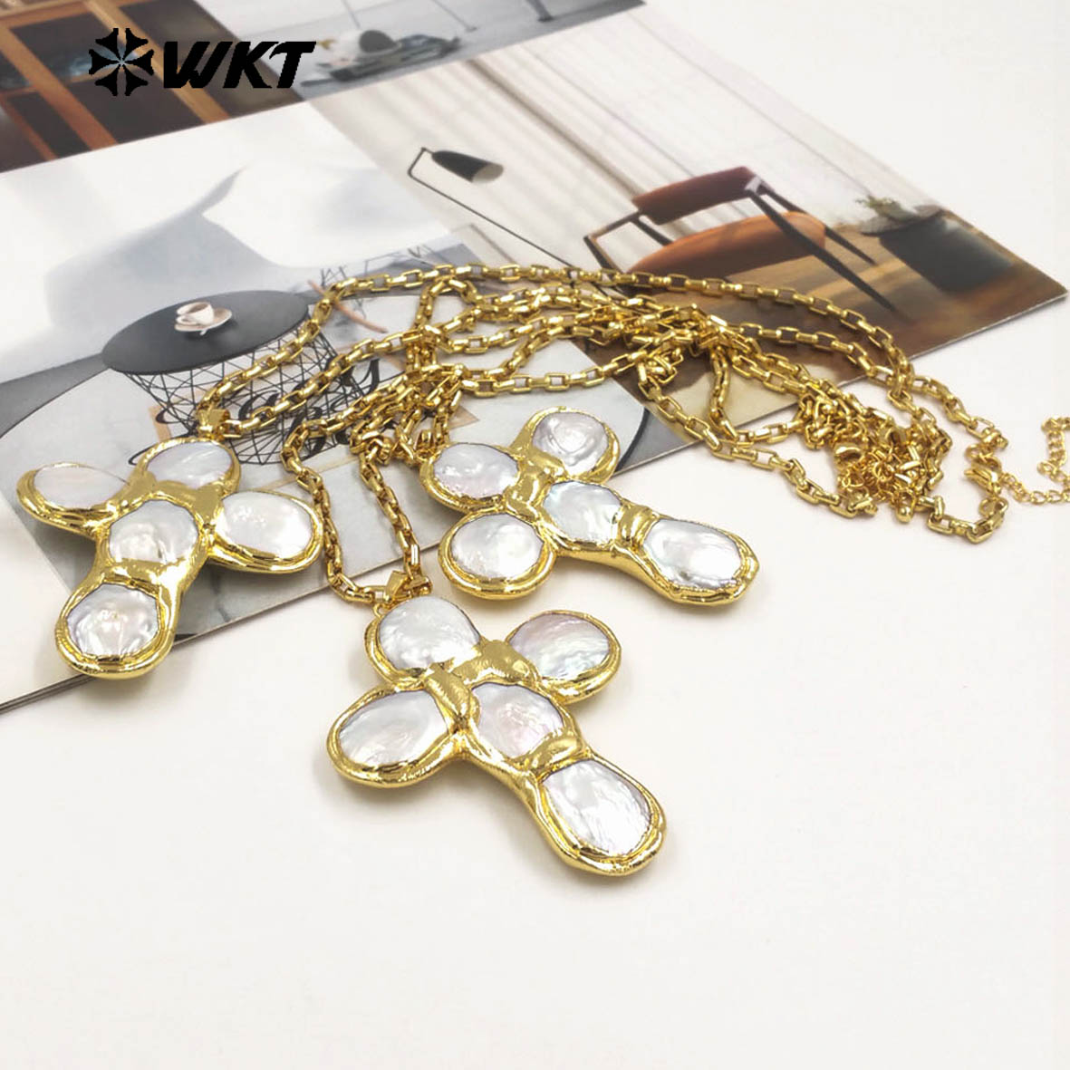 WT-JN349 最新デザイン 天然淡水パール クロス型 1 - Pearl Trim Chain のレビューと価格
