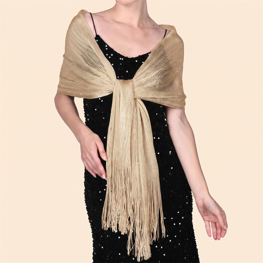 ファッションブライト日焼け止めショールヒジャブゴールドシルバ - Tassel Fringe Trim のレビューと価格